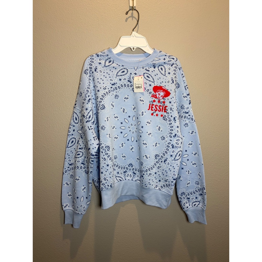 Disney Toy Story 5 Jessie Paisley Bandana Sweatshirt Blue Stay Wild XS NEW